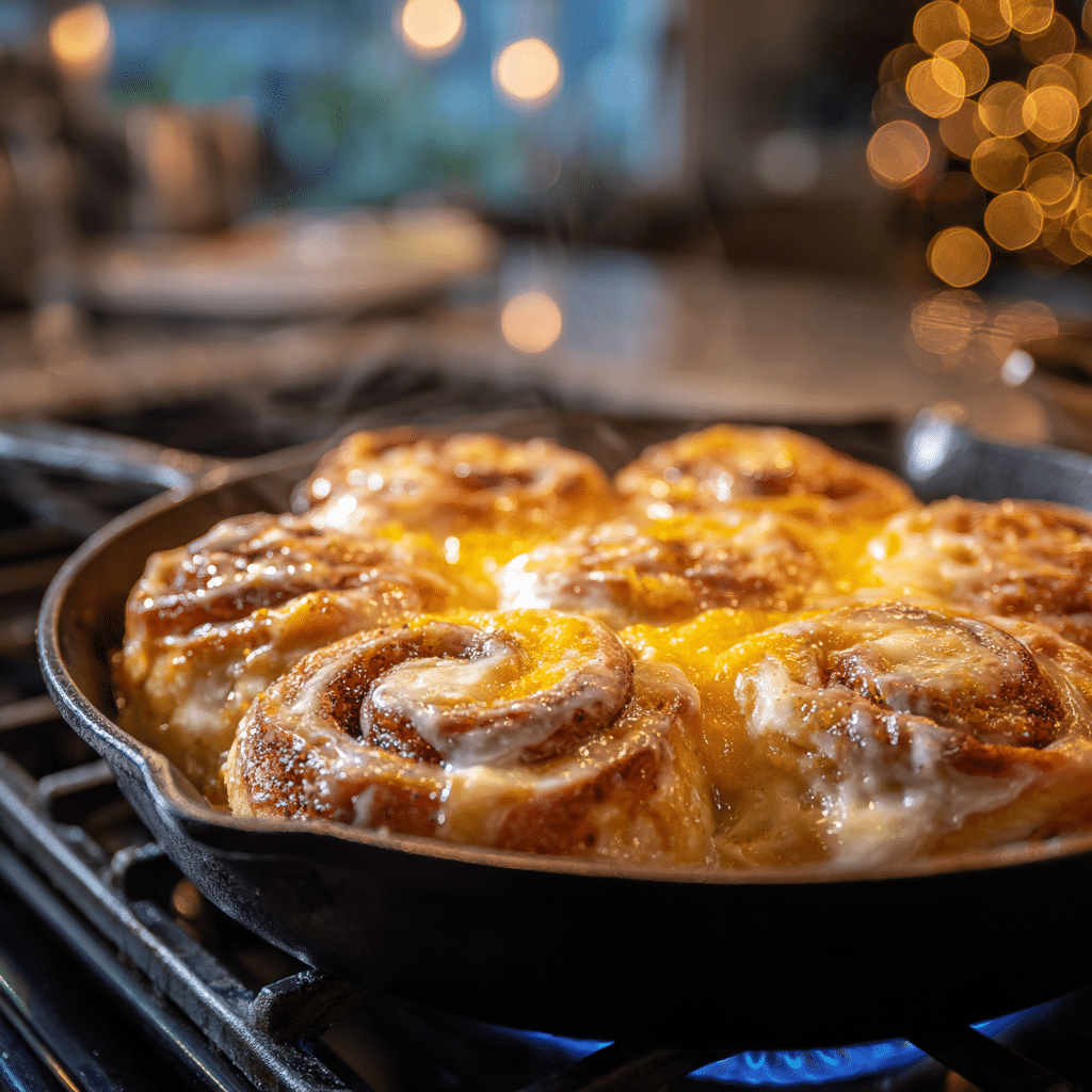Baked peach cheesecake cinnamon rolls