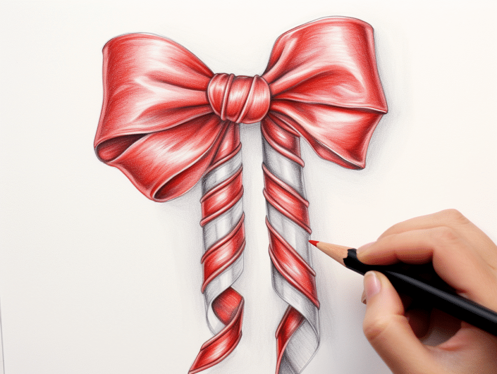 Adorable Candy Cane Bow Christmas Cake Decor : Simple DIY Ideas for a Festive Look 17 Drawing the bow on a candy cane step