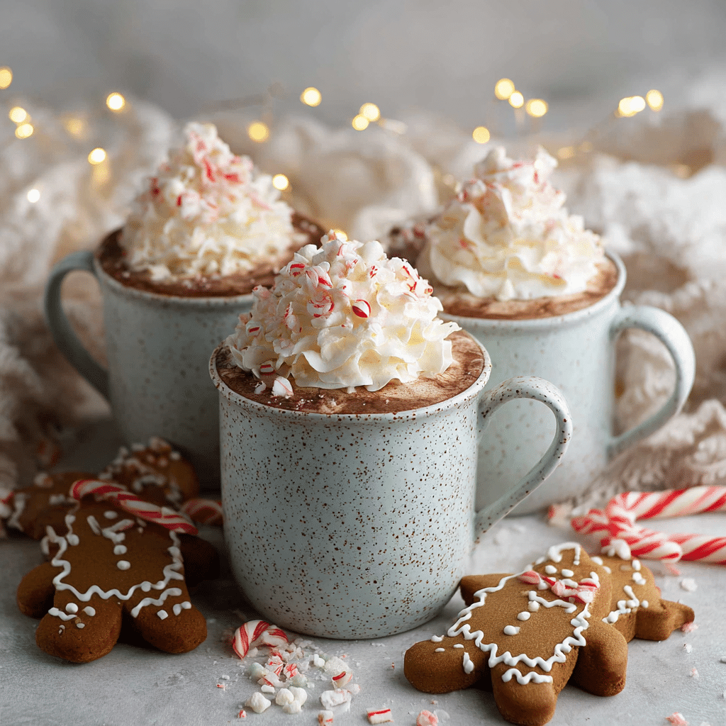 festive vegan peppermint hot chocolate served for Christmas