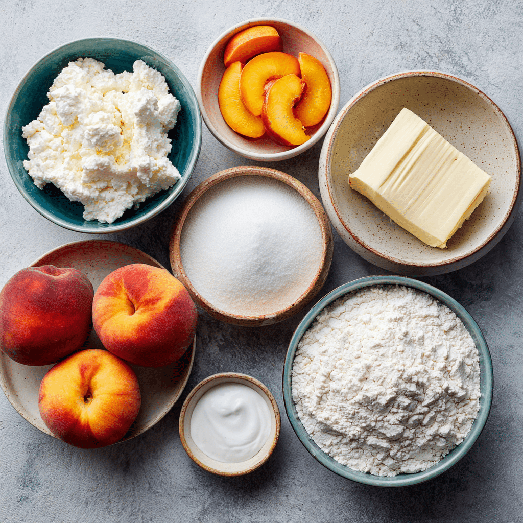 Ingredients for peach cheesecake cinnamon rolls