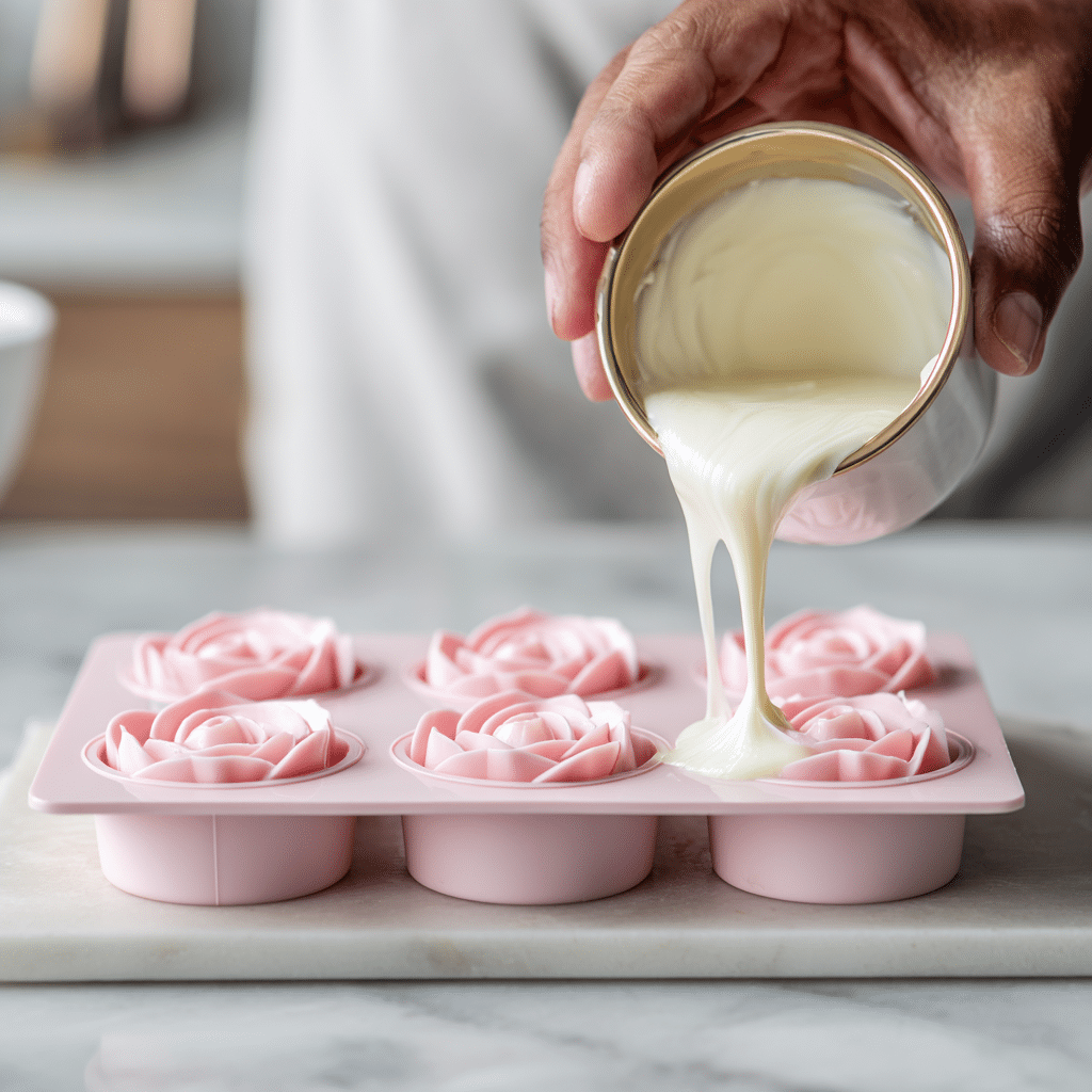 pouring marshmallow mixture 