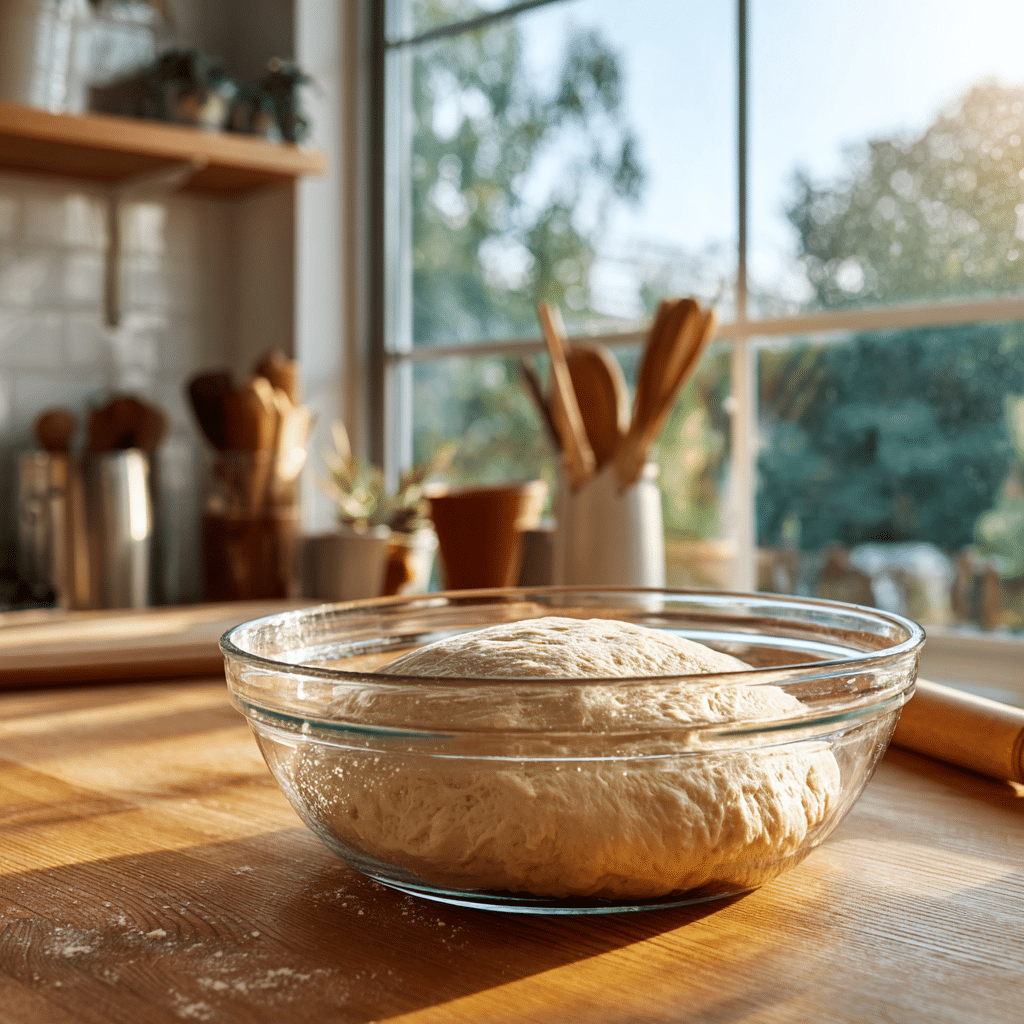 Rising dough for peach cinnamon rolls