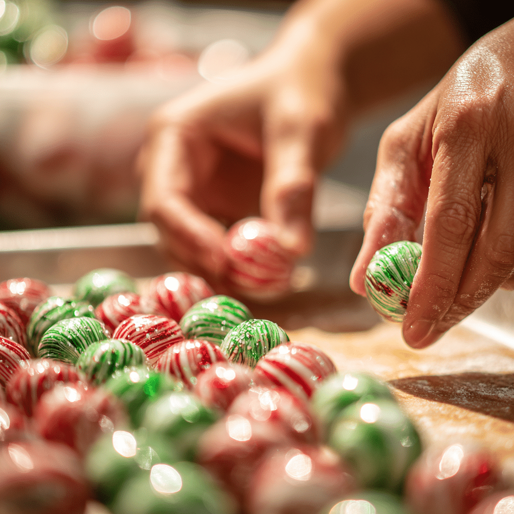 Soft Christmas peppermints recipe with condensed milk on holiday table