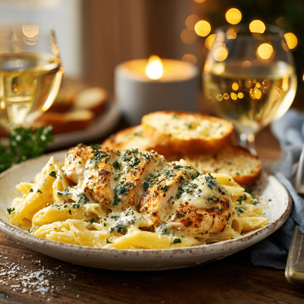 Delicious Creamy Garlic Butter Chicken with Cheddar & Parmesan – Ultimate Pasta Dinner 16 Serving Cheddar Parmesan Garlic Butter Chicken with Creamy Penne Pasta