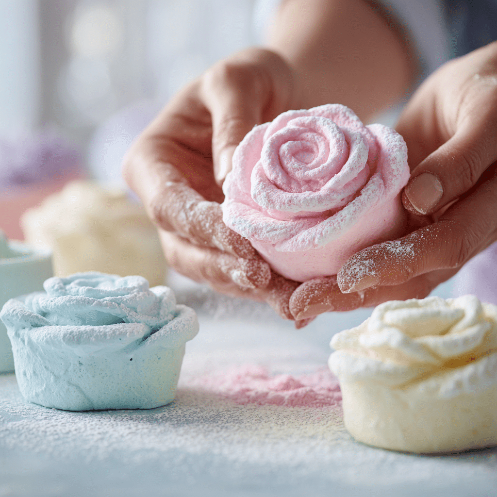 unmolding rose-shaped marshmallows 